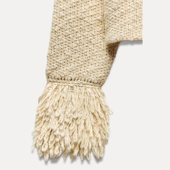 ZARA Wool-Blend Fringe Knit Cardigan NWT – Ecru Textured Jacket, Size XL - Picture 14 of 16